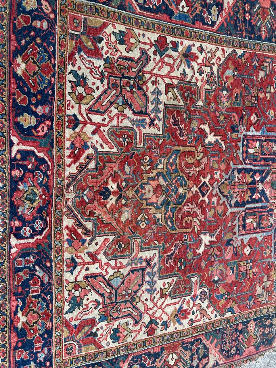 Wonderful large antique Heriz rug In Fair Condition For Sale In Saint Ouen, FR
