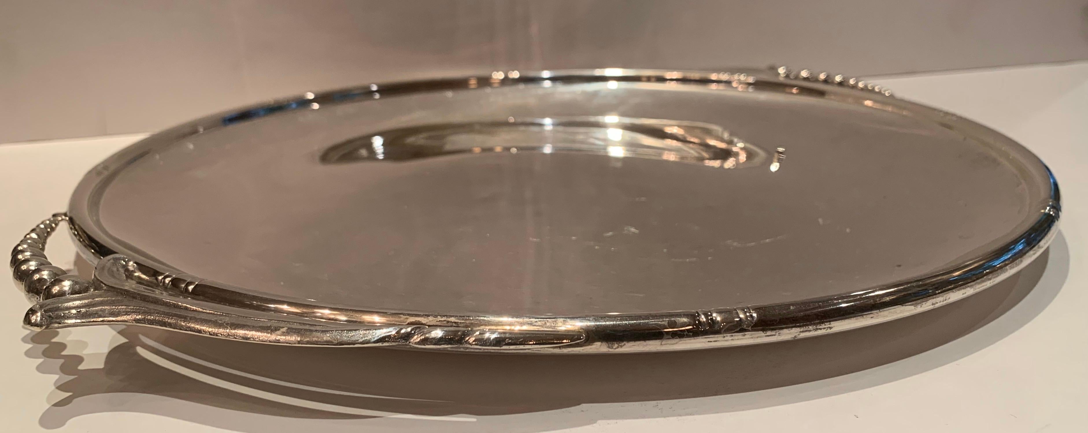 Wonderful Large Art Deco Blossom Wallace Sterling Silver Round Tray Platter In Good Condition In Roslyn, NY