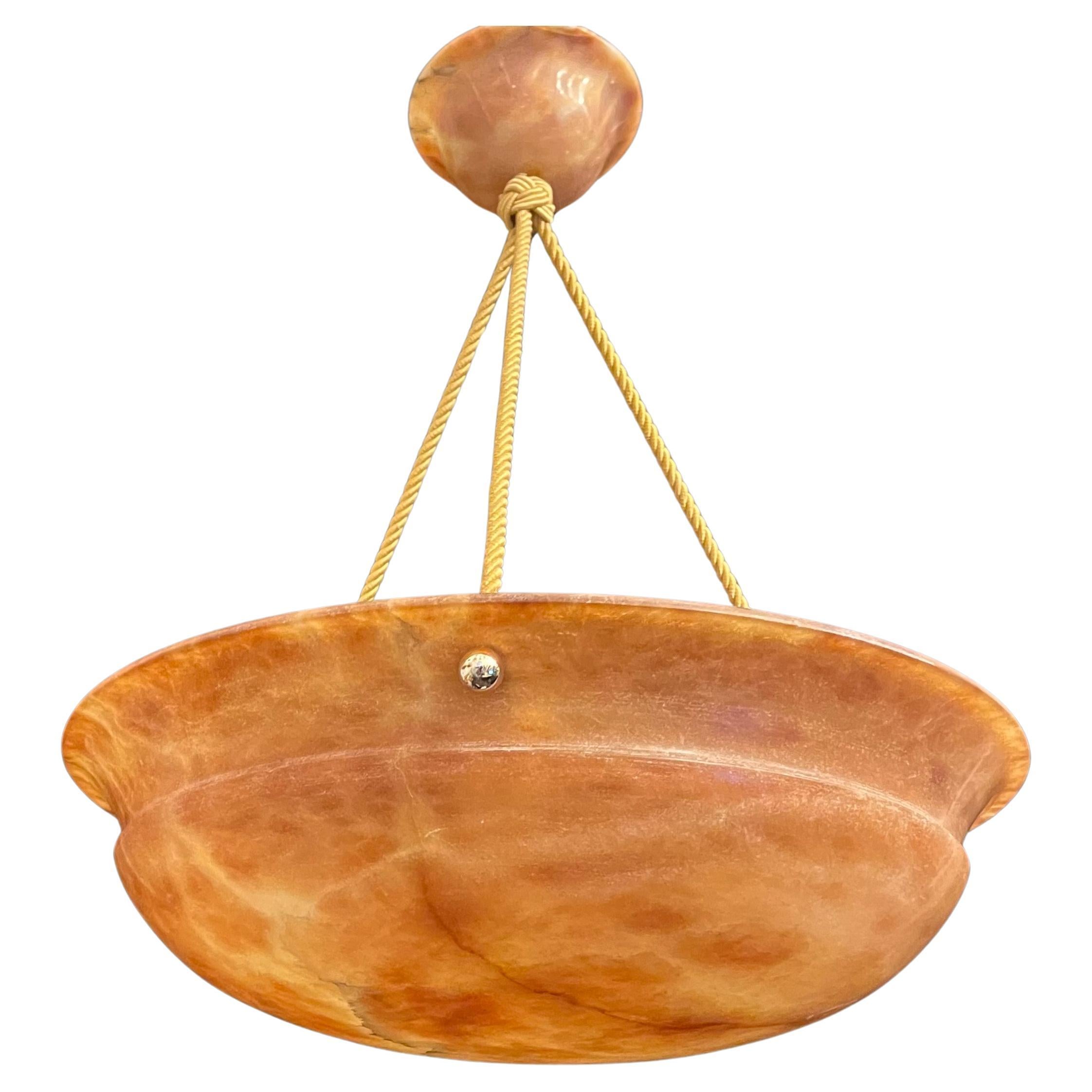 Wonderful Large Art Deco Period Alabaster Marble Pendent Fixture Rope Chandelier