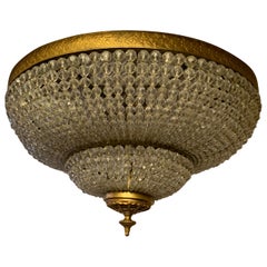 Wonderful Large Beaded Crystal Basket Flush Mount Brass Two-Tier Light Fixture