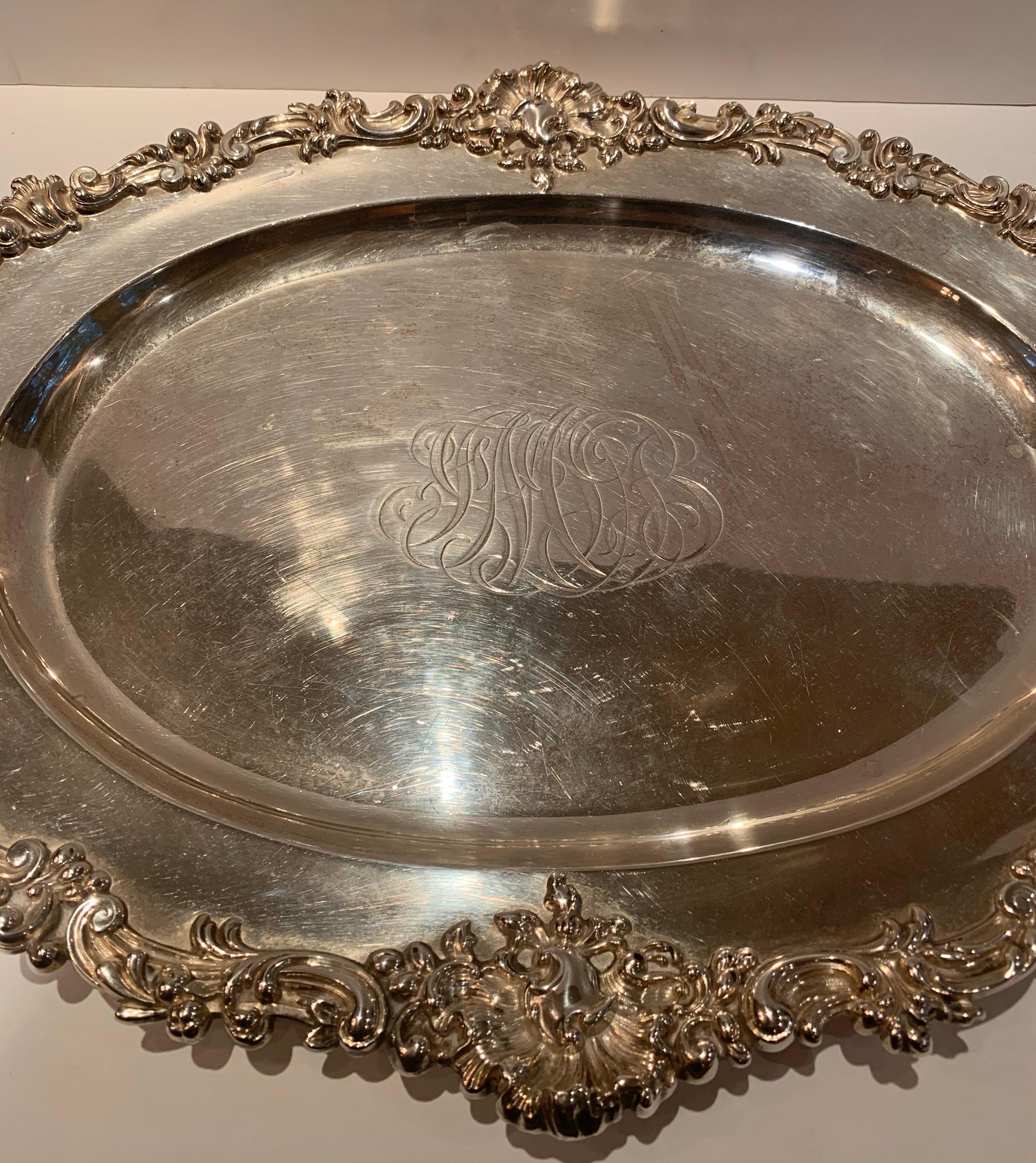 American Wonderful Large Black Starr Frost Belle Époque Oval Sterling Silver Tray Platter