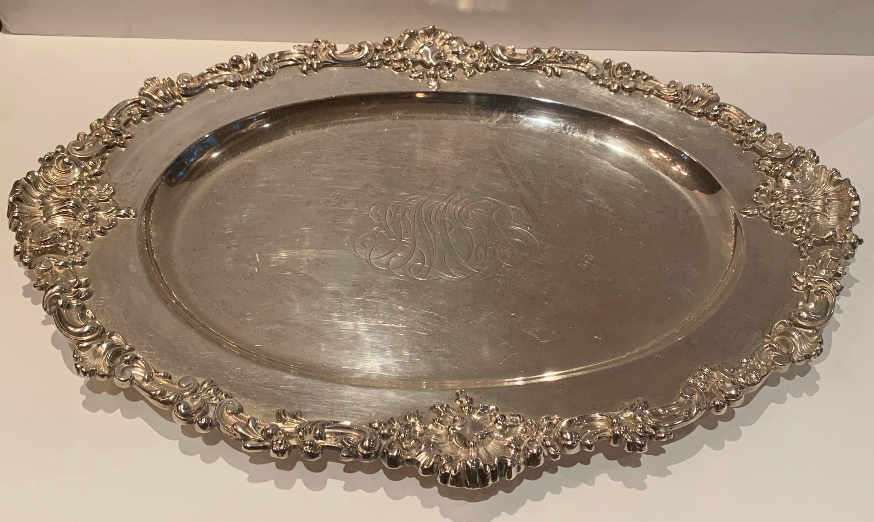 20th Century Wonderful Large Black Starr Frost Belle Époque Oval Sterling Silver Tray Platter