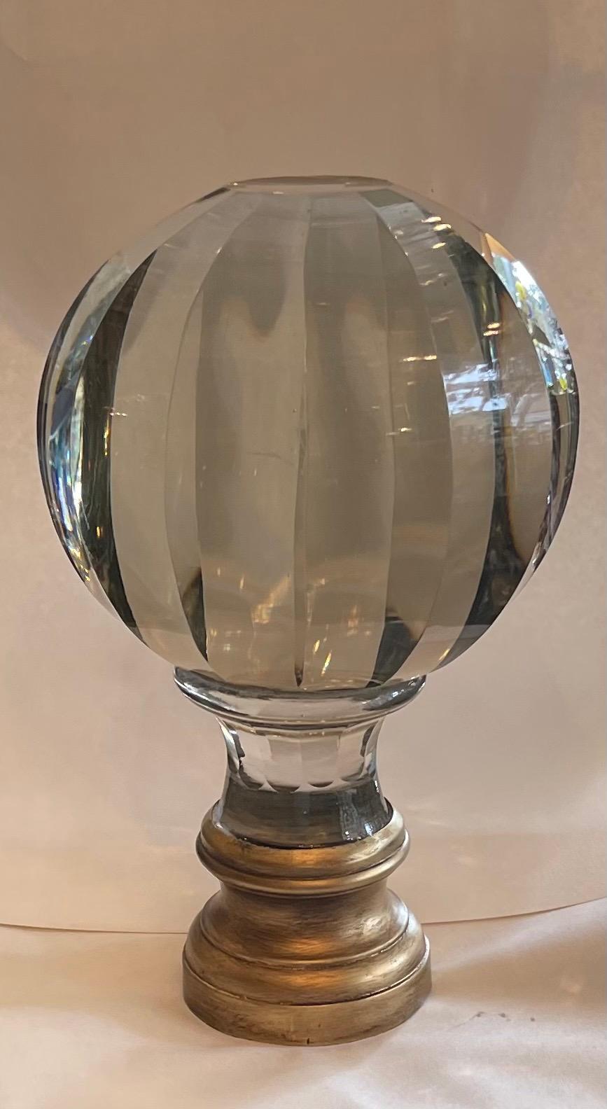 Belle Époque Wonderful Large Boule d'Escalier Bronze Crystal Panel Banister Newel Post Finial For Sale