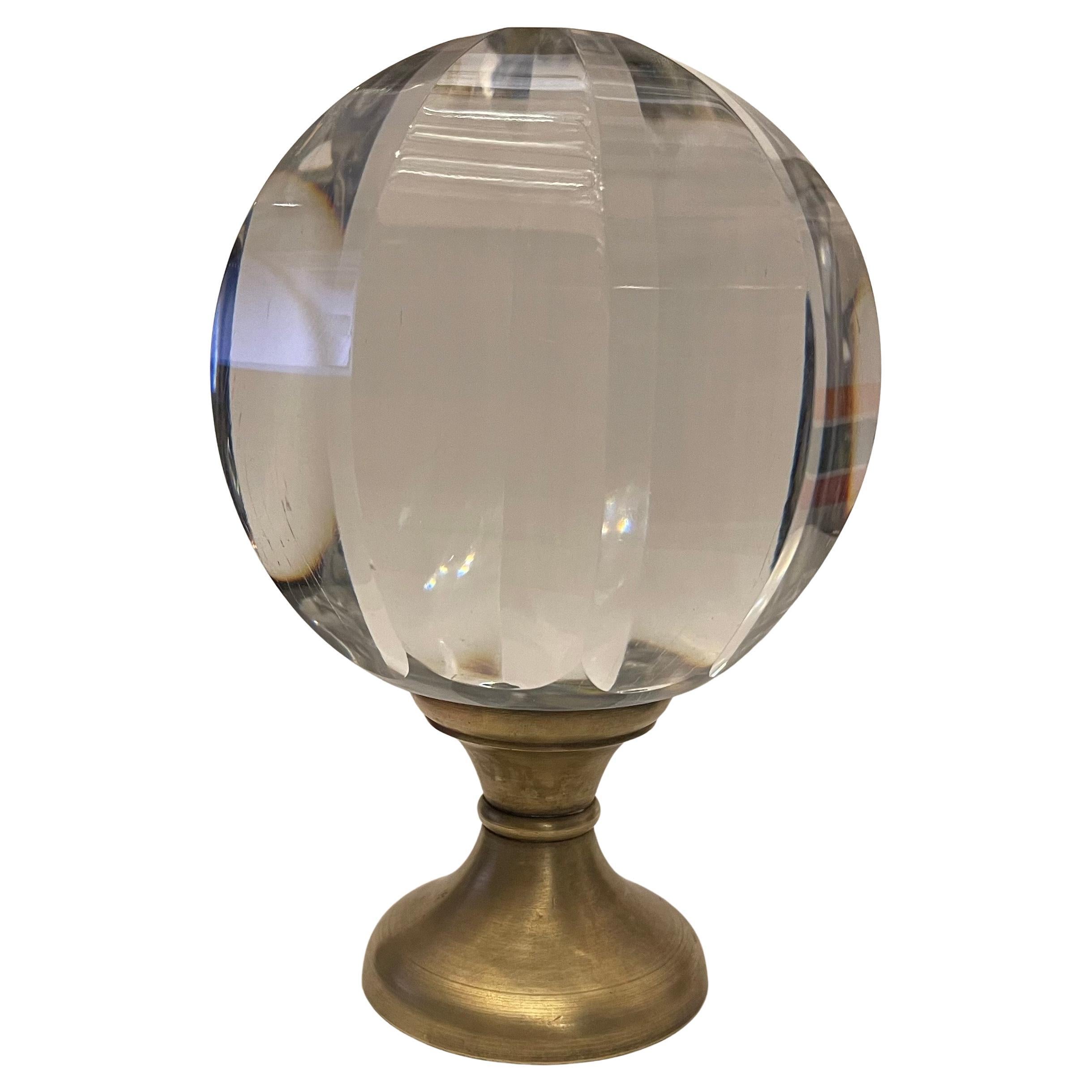 Meravigliosa grande Boule d'Escalier in bronzo con pannello di cristallo Ringhiera Newel Finial in vendita