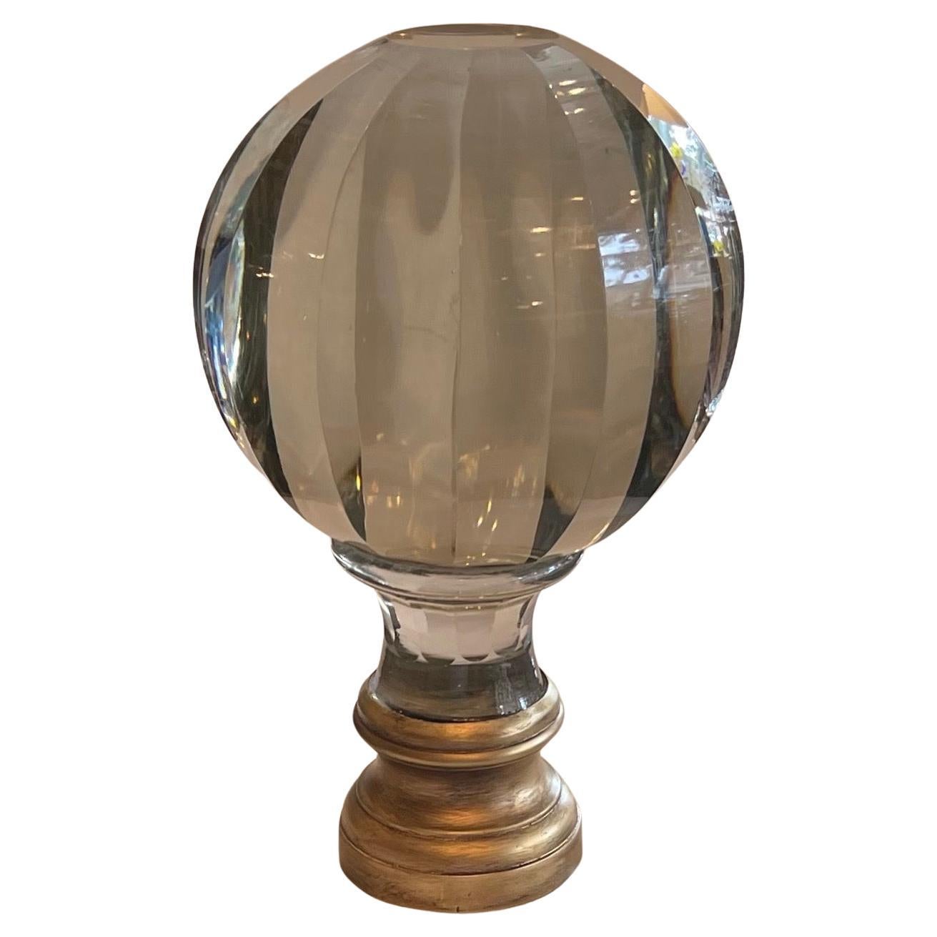 Wonderful Large Boule d'Escalier Bronze Crystal Panel Banister Newel Post Finial For Sale