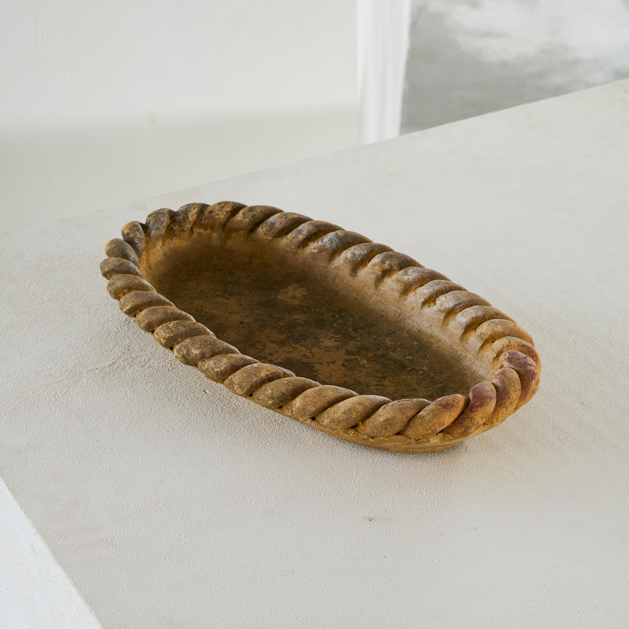 Wunderschöne große geflochtene Schale aus Töpferware der 1950er Jahre im Angebot 5