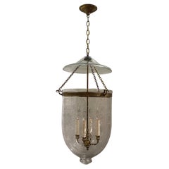 Wonderful Large Bronze Blown Etched Glass Star Bell Jar 4-Light Lantern Fixture
