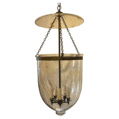 Wonderful Large Bronze Blown Etched Glass Star Bell Jar 5-Light Lantern Fixture