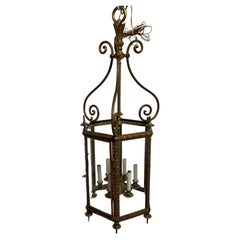 Merveilleux grand panneau de verre hexagonal en bronze pour lustre de style Regency