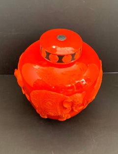 Wonderful Large Coral Orange Red Ginger Jar Jean Boggio Franz Porcelain Elephant