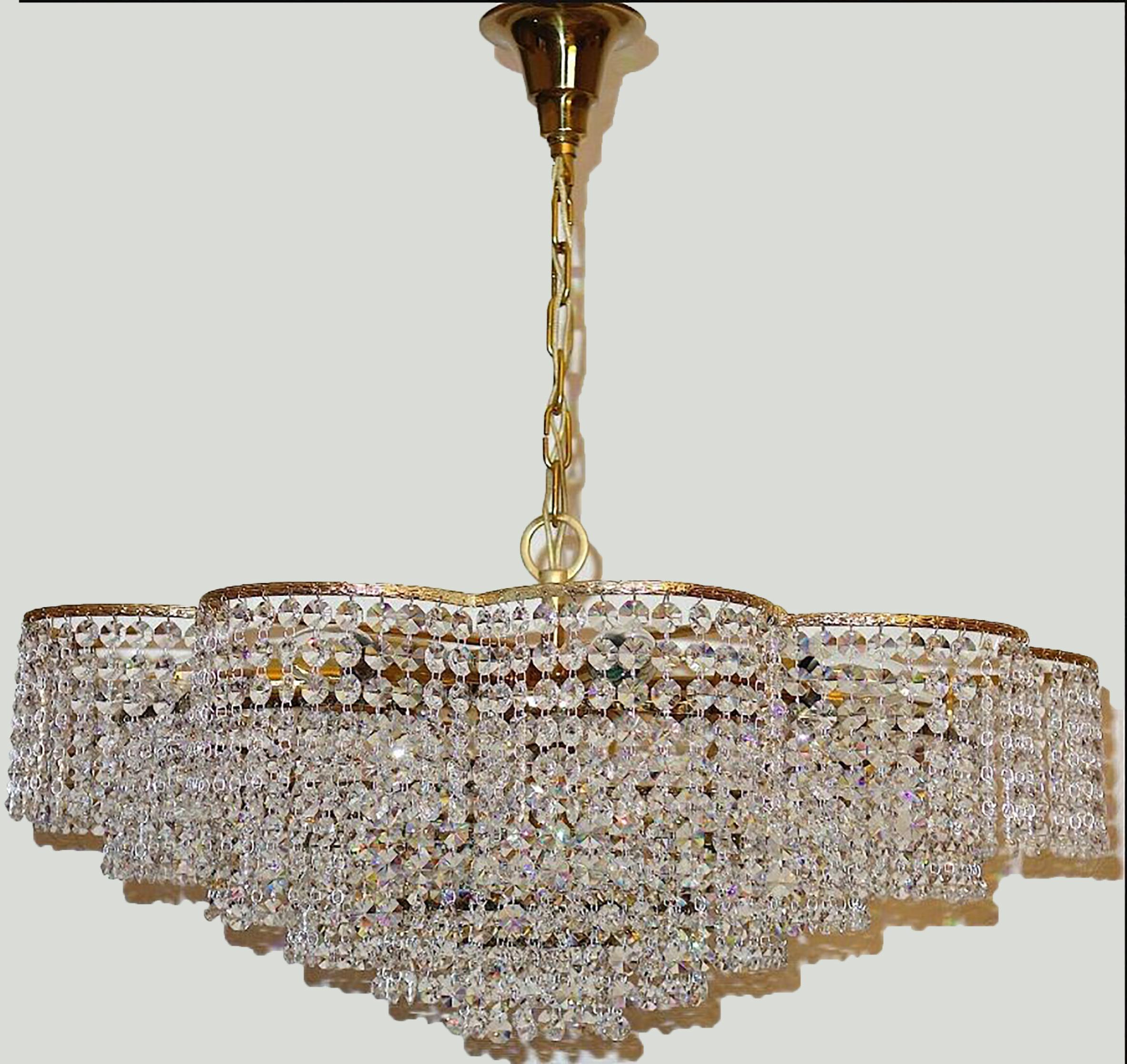 Mid-Century Modern Wonderful Large Crystal Palwa Chandelier, 1960s