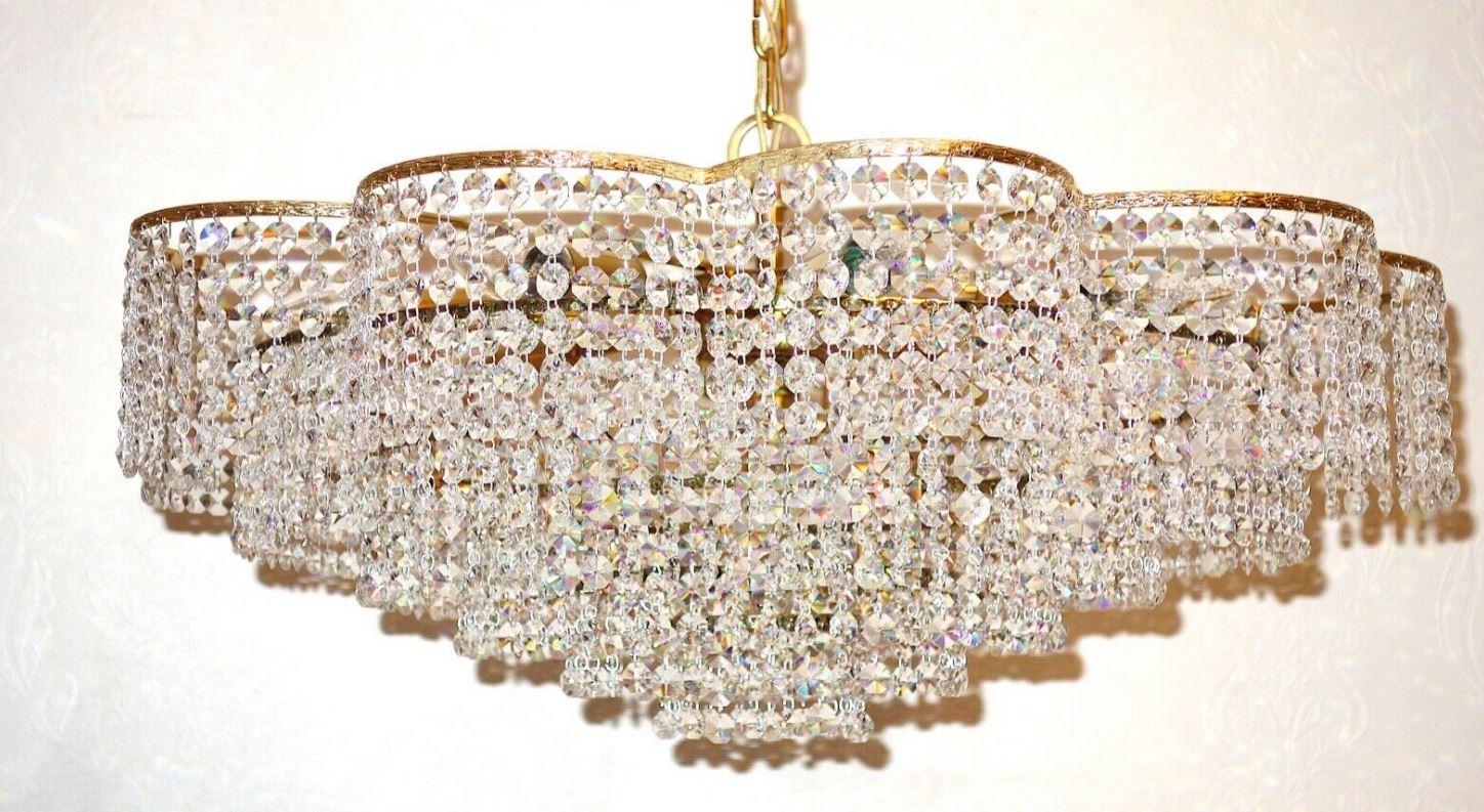 Brass Wonderful Large Crystal Palwa Chandelier, 1960s