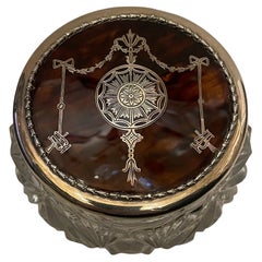 Meraviglioso grande vaso di cristallo tagliato in argento sterling con guscio di tartaruga, portacipria