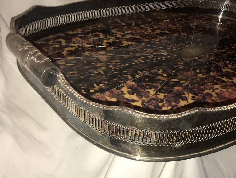 Wonderful Large English Faux Tortoise Shell Serving Silver Plated