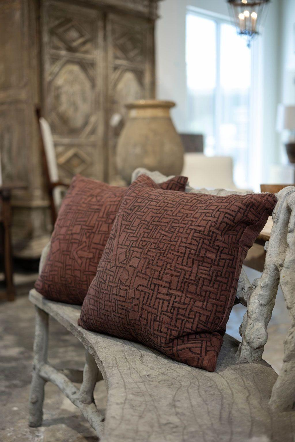 Wonderful Large Faded Plum-Color Embroidered Cushion In Good Condition For Sale In Houston, TX