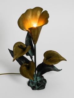 Wonderful Large Floral Italian 1970s Table Lamp Made of Bronze and Brass
