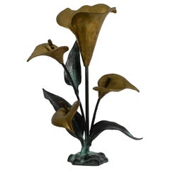 Vintage Wonderful Large Floral Italian 1970s Table Lamp Made of Bronze and Brass