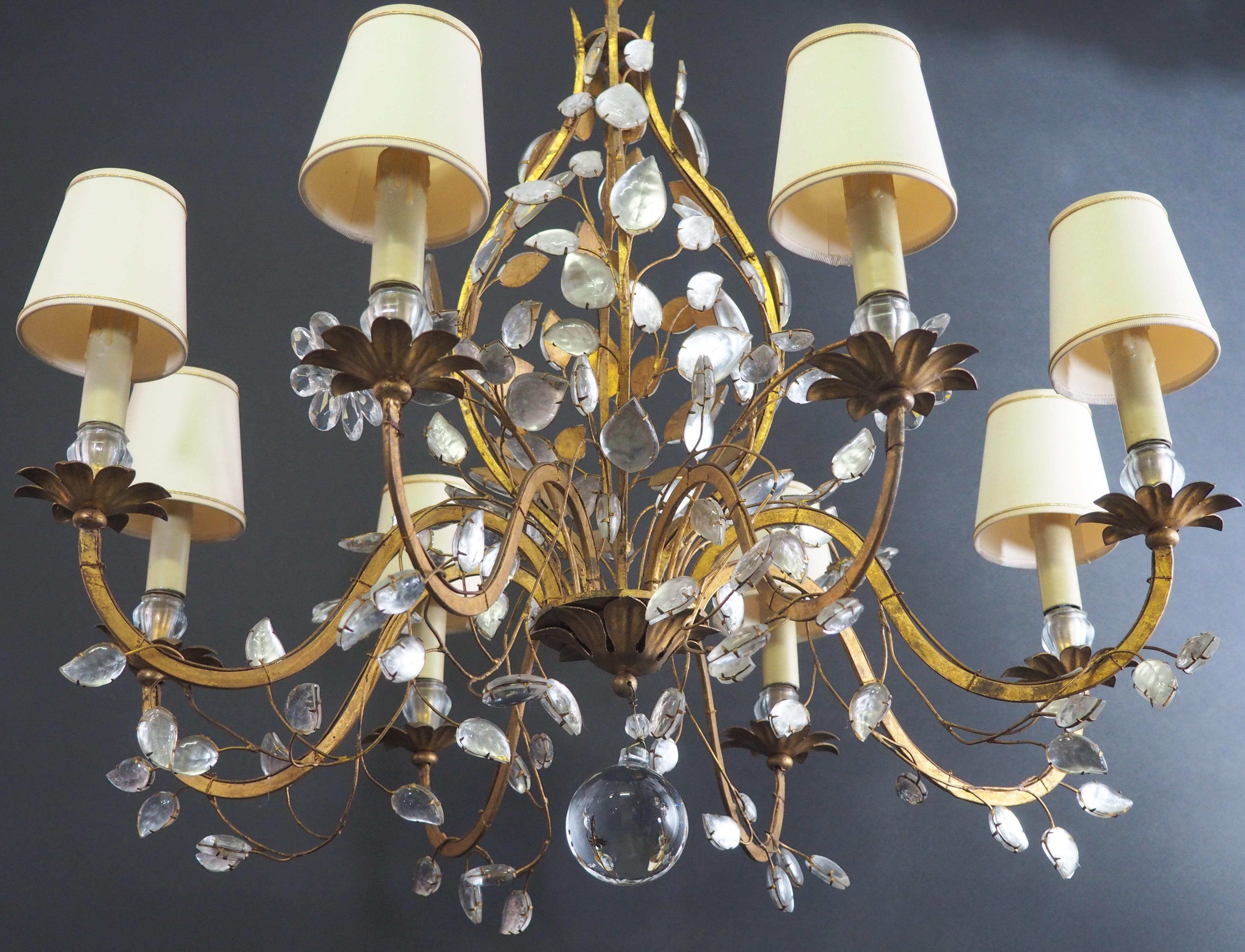 French Wonderful Large Flower Leaves Chandelier by Maison Baguès, Paris, circa 1950s For Sale