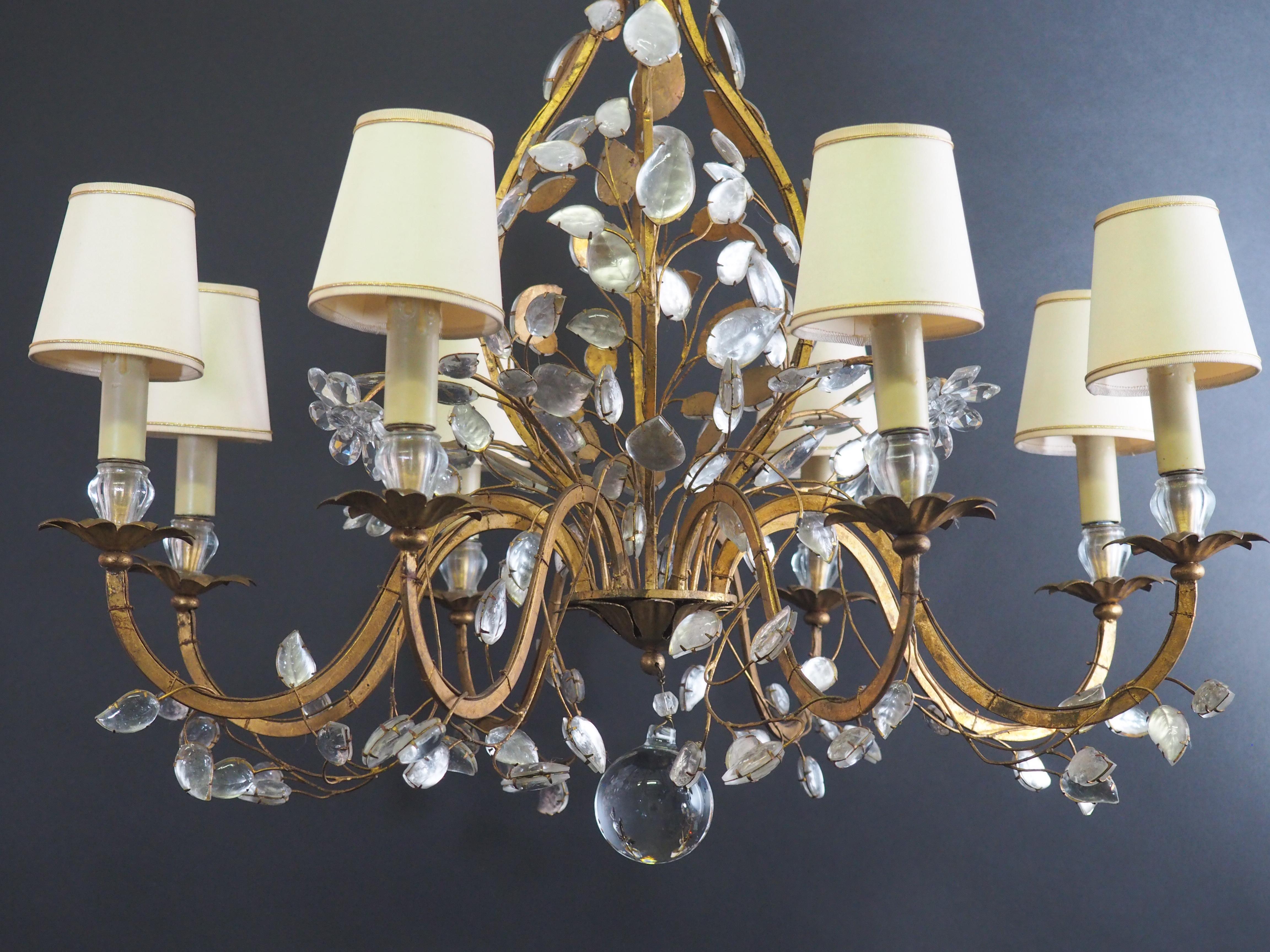 Gilt Wonderful Large Flower Leaves Chandelier by Maison Baguès, Paris, circa 1950s For Sale