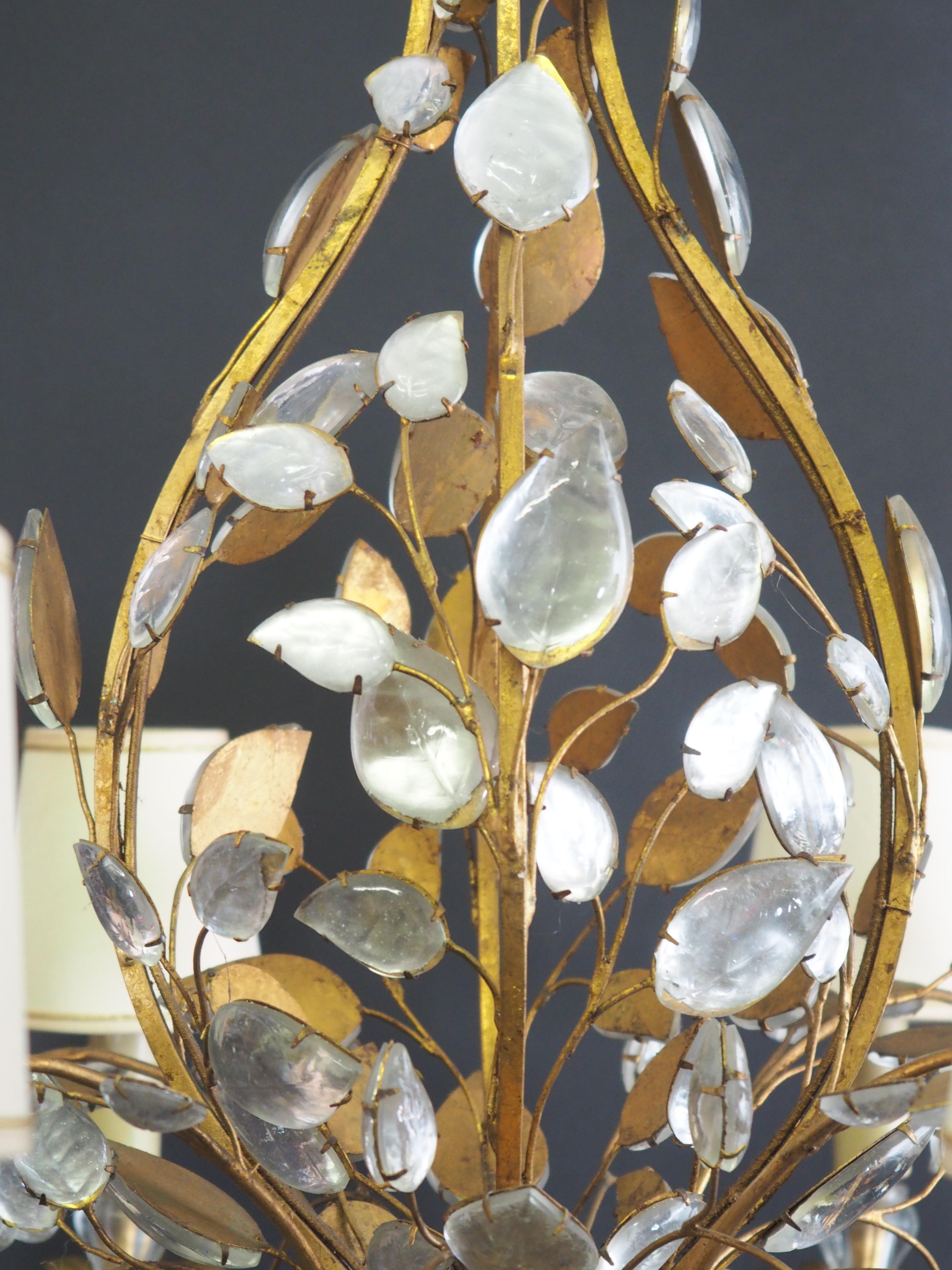 Meraviglioso lampadario a foglie di fiori di Maison Baguès, Parigi, circa anni '50 In condizioni ottime in vendita a Wiesbaden, Hessen