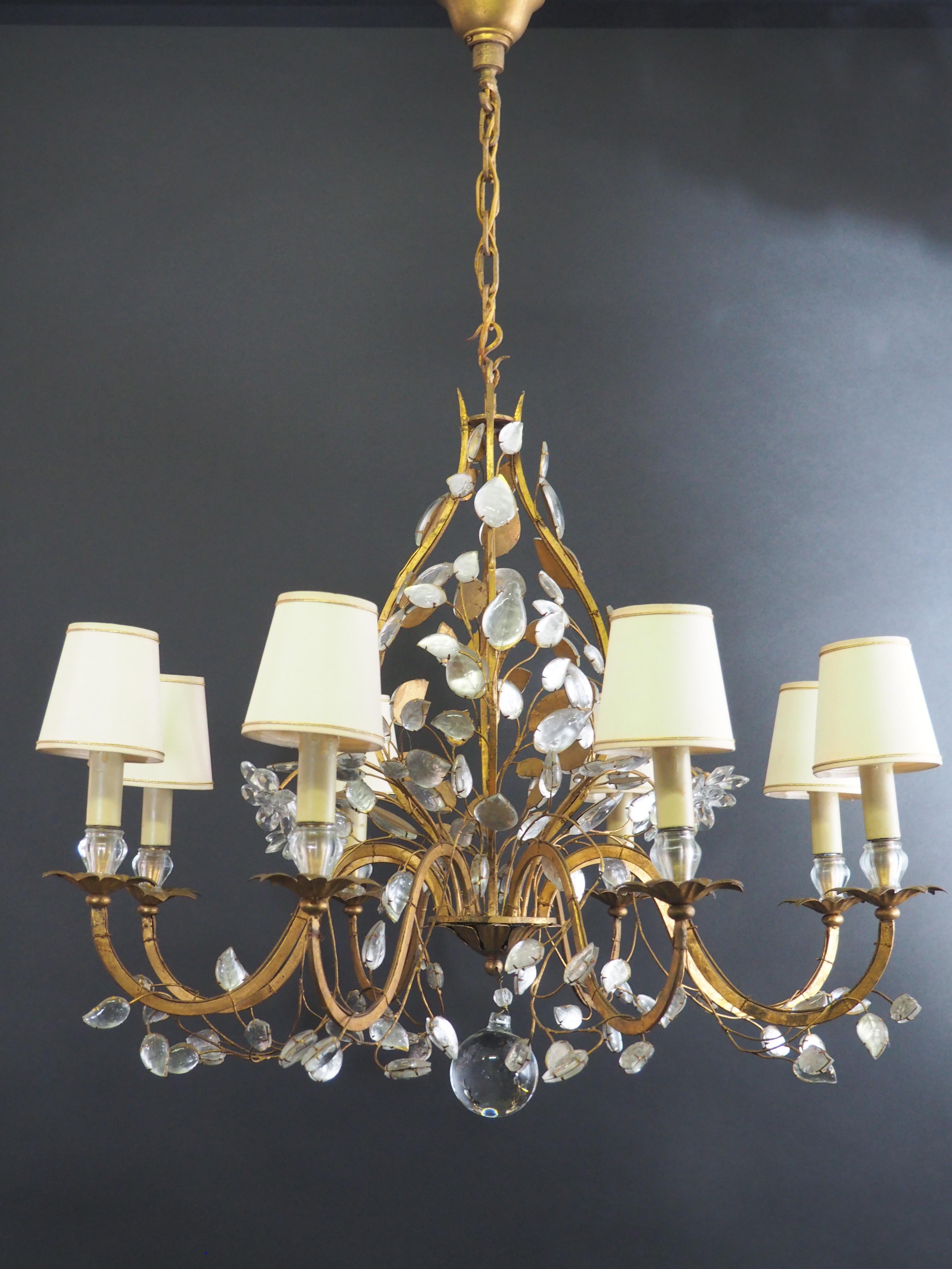 Iron Wonderful Large Flower Leaves Chandelier by Maison Baguès, Paris, circa 1950s For Sale