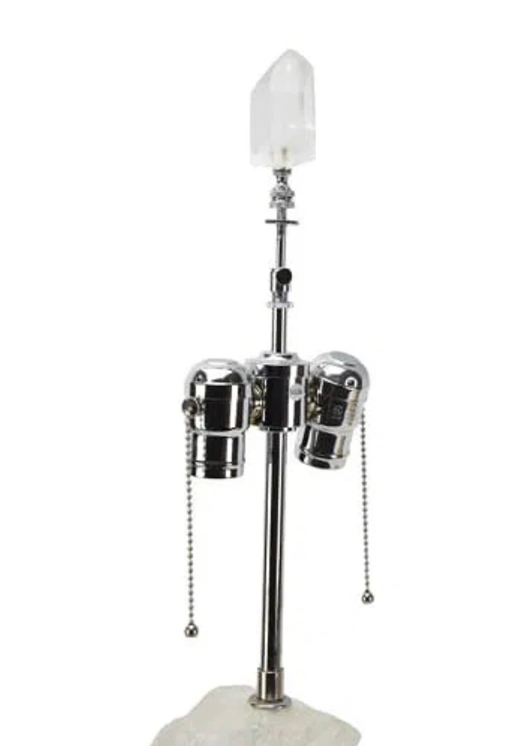 Modern Wonderful Large Free Form Natural Polished Stack Rock Crystal Nickel Table Lamp For Sale