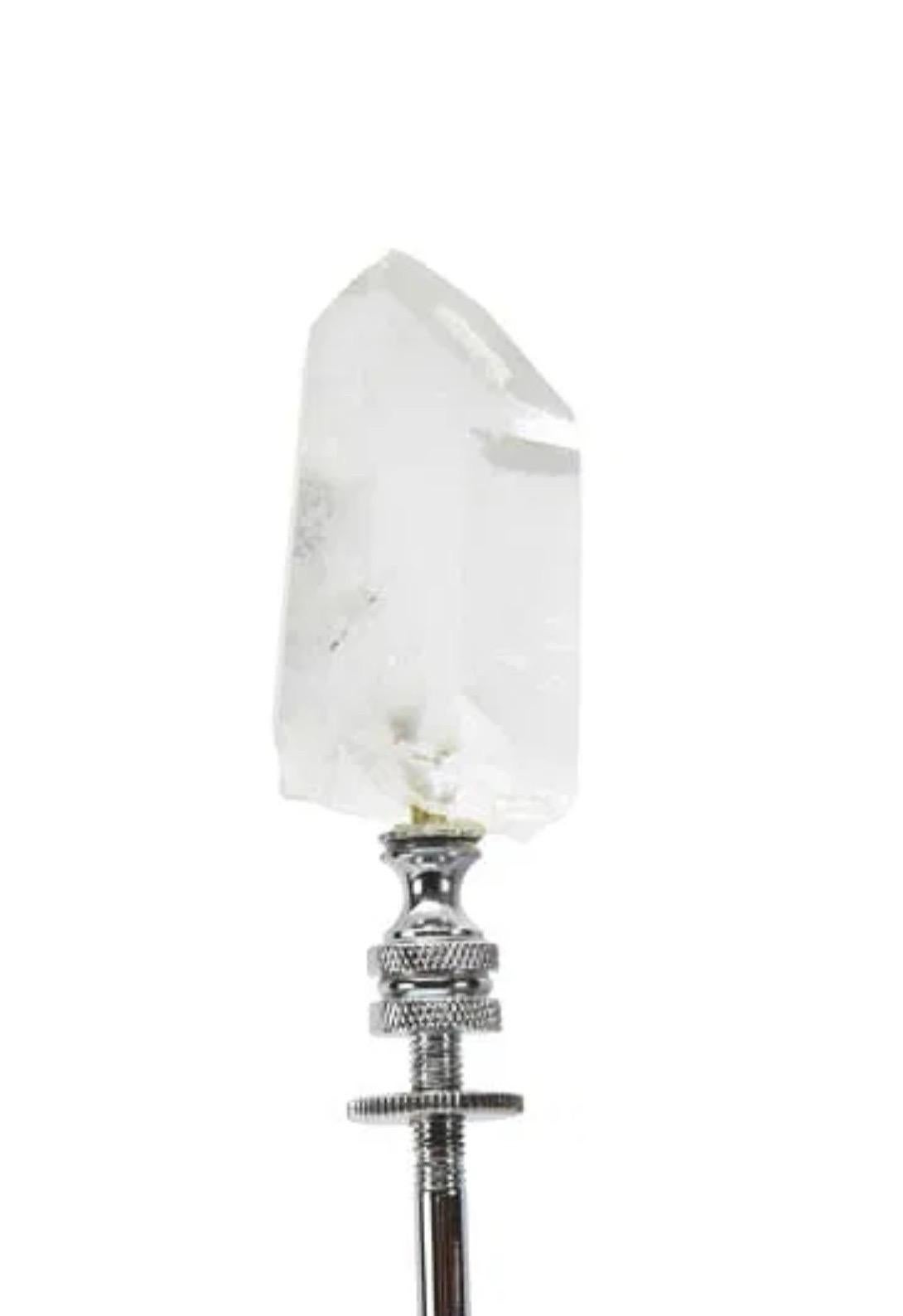 Wonderful Large Free Form Natural Polished Stack Rock Crystal Nickel Table Lamp In Good Condition For Sale In Roslyn, NY