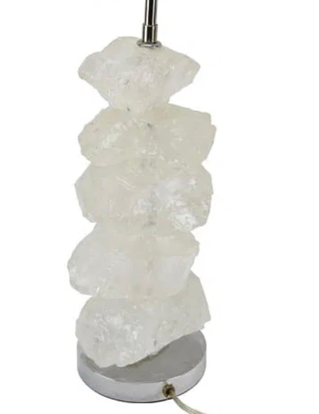 20th Century Wonderful Large Free Form Natural Polished Stack Rock Crystal Nickel Table Lamp For Sale