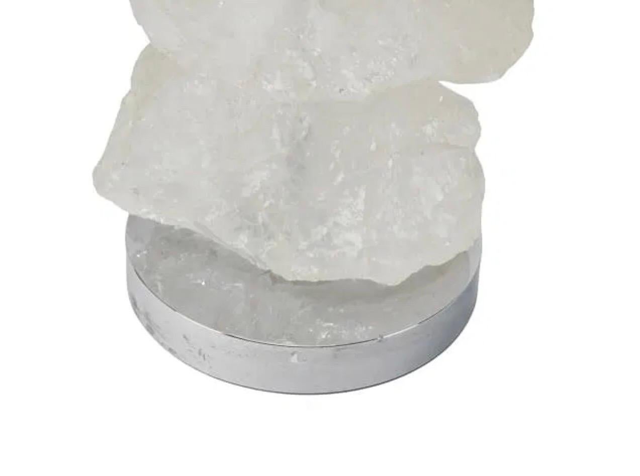 Wonderful Large Free Form Natural Polished Stack Rock Crystal Nickel Table Lamp For Sale 1