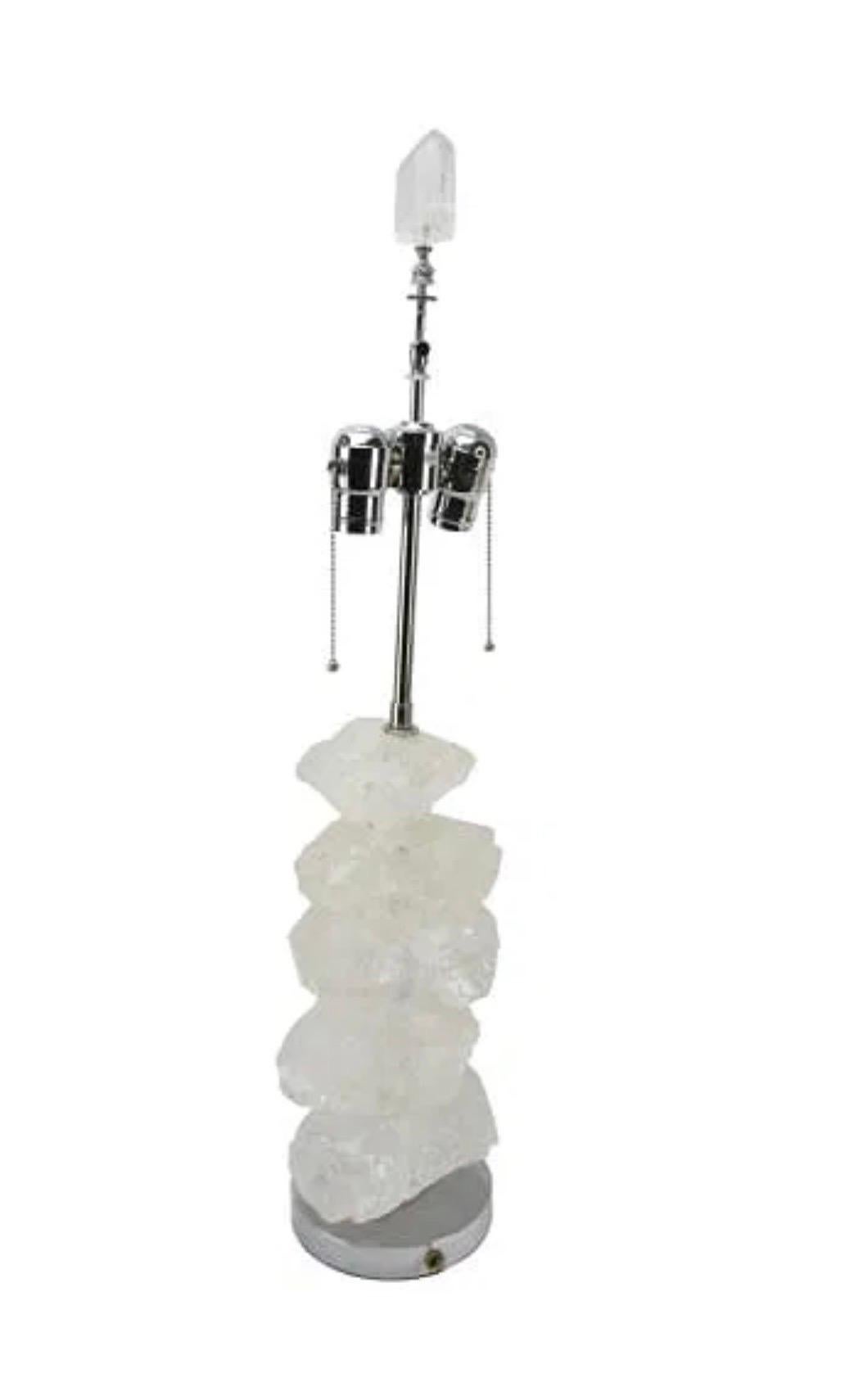 Wonderful Large Free Form Natural Polished Stack Rock Crystal Nickel Table Lamp For Sale 2