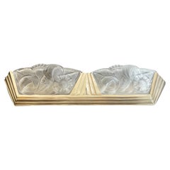 Wonderful Large French Art Deco Frosted Art Glass Nickel Degue Wall Sconce