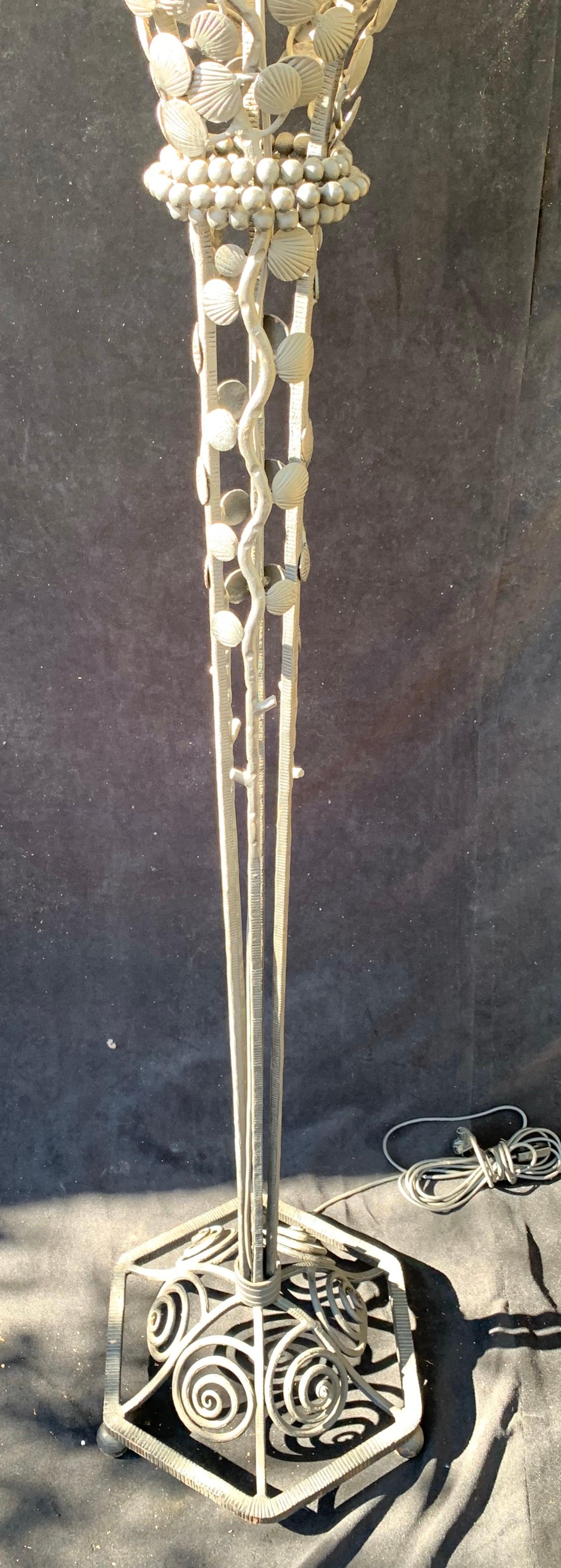 Wonderful Large French Art Deco Patinated Iron Alabaster Floor Lamp Torchère In Good Condition For Sale In Roslyn, NY