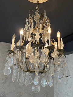 Wonderful Large French Bronze & Crystal Louis XV Bird Cage Spike Chandelier