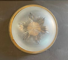 Wonderful Large French Bronze Louis XV Etched Star Glass Flush Mount Fixture