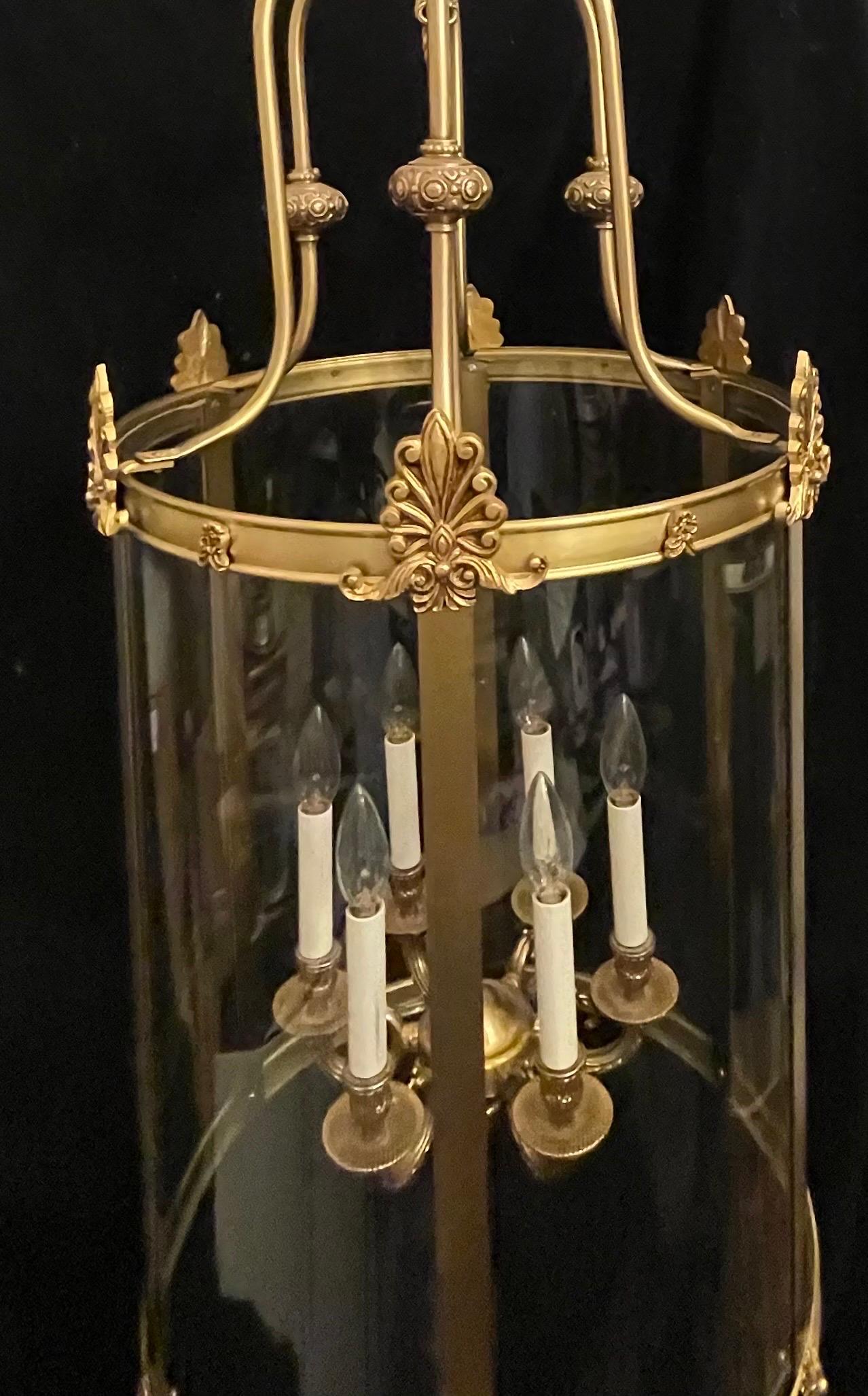 Gilt Wonderful Large French Bronze Regency Empire Curved Glass Panel Lantern Fixture For Sale
