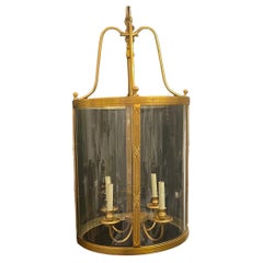 Maravilloso Farol de Cristal Curvo Imperio Francés de Bronce Grande