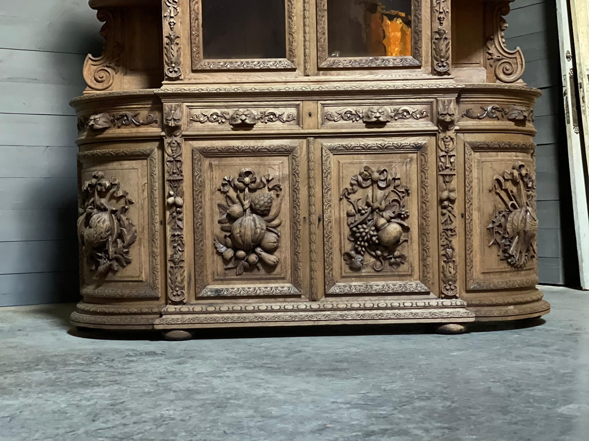 19th Century Wonderful Large French Carved Oak Hunters Sideboard