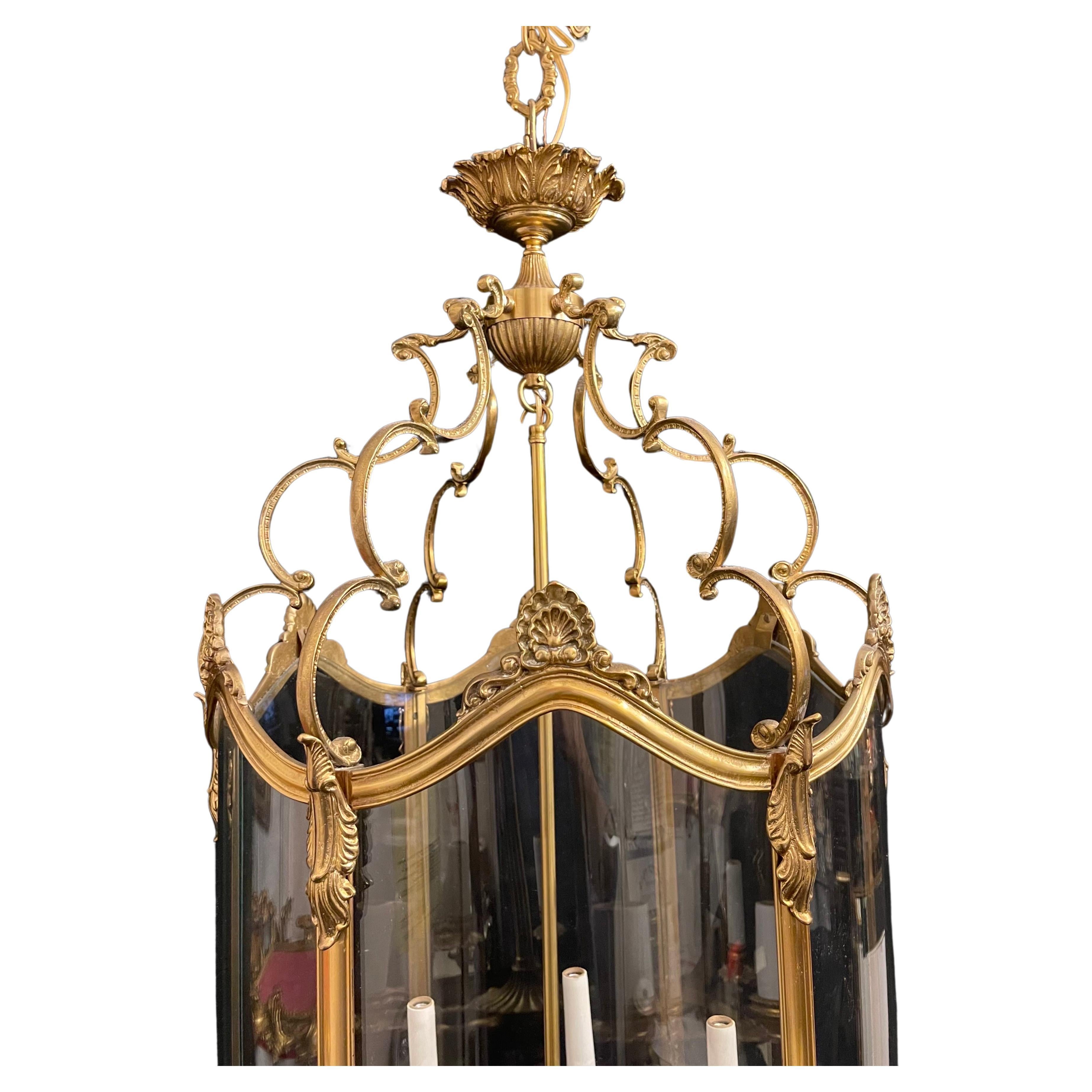 Gilt Wonderful Large French Dore Bronze Rococo Louis XV  Lantern Chandelier Fixture