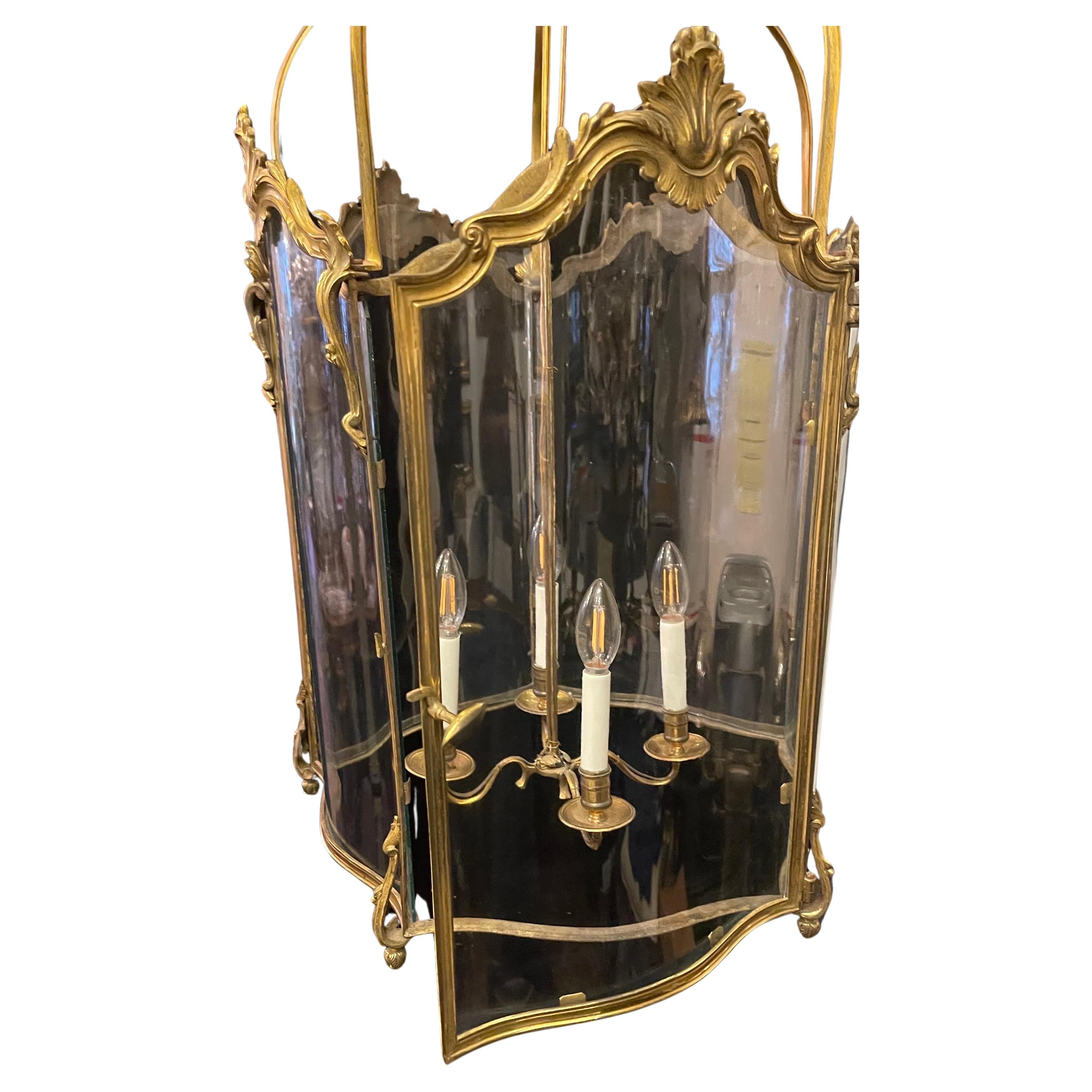 Wonderful Large French Dore Bronze Rococo Louis XV  Lantern Chandelier Fixture For Sale 1