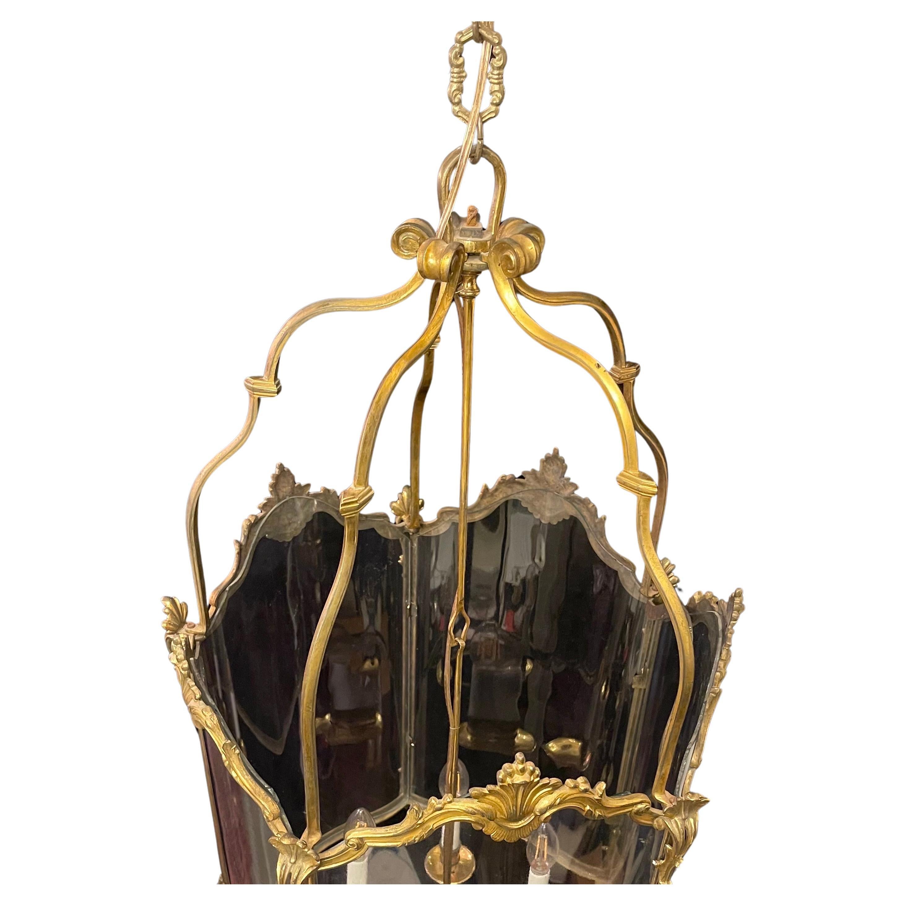 Wonderful Large French Dore Bronze Rococo Louis XV  Lantern Chandelier Fixture For Sale 4