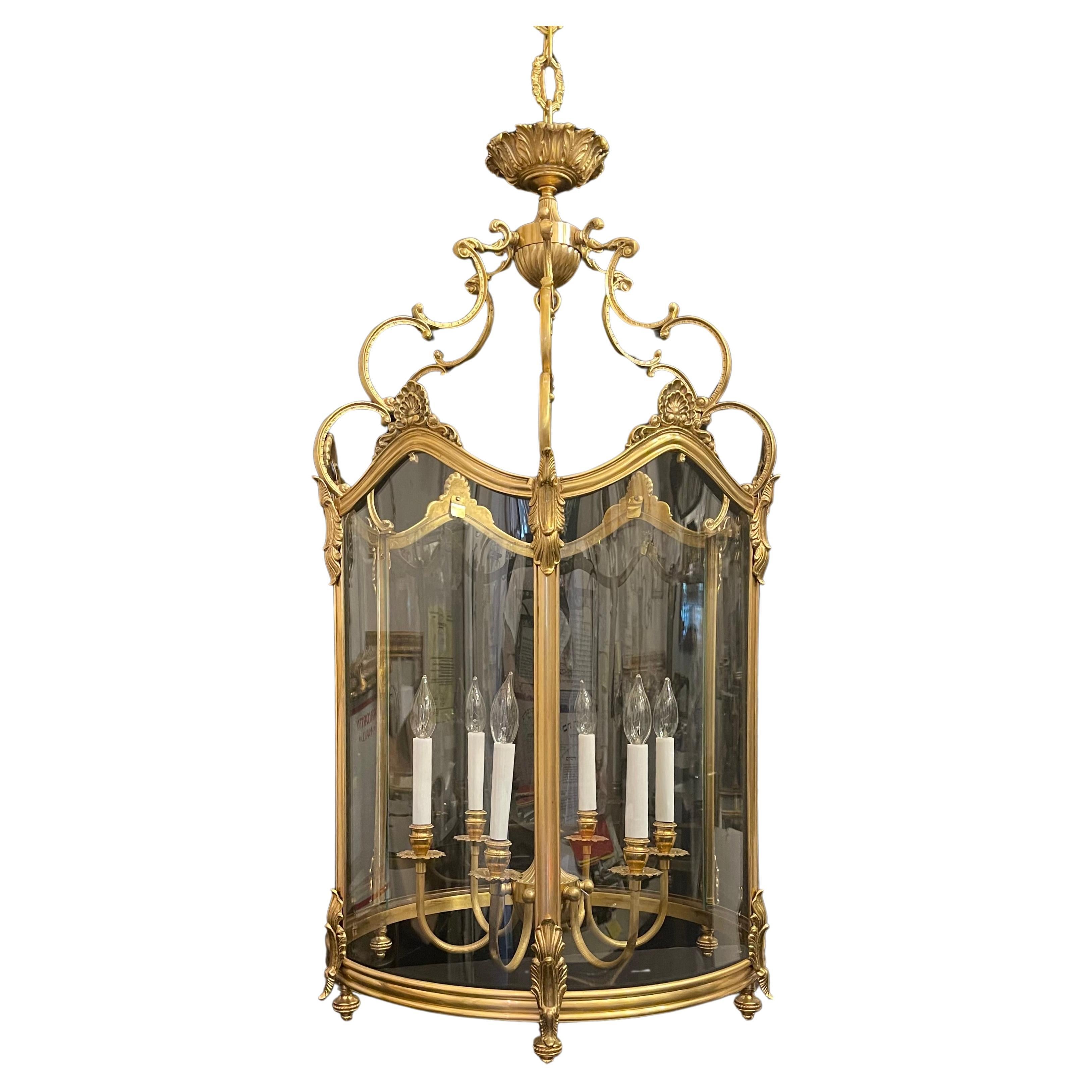 Wonderful Large French Dore Bronze Rococo Louis XV  Lantern Chandelier Fixture For Sale