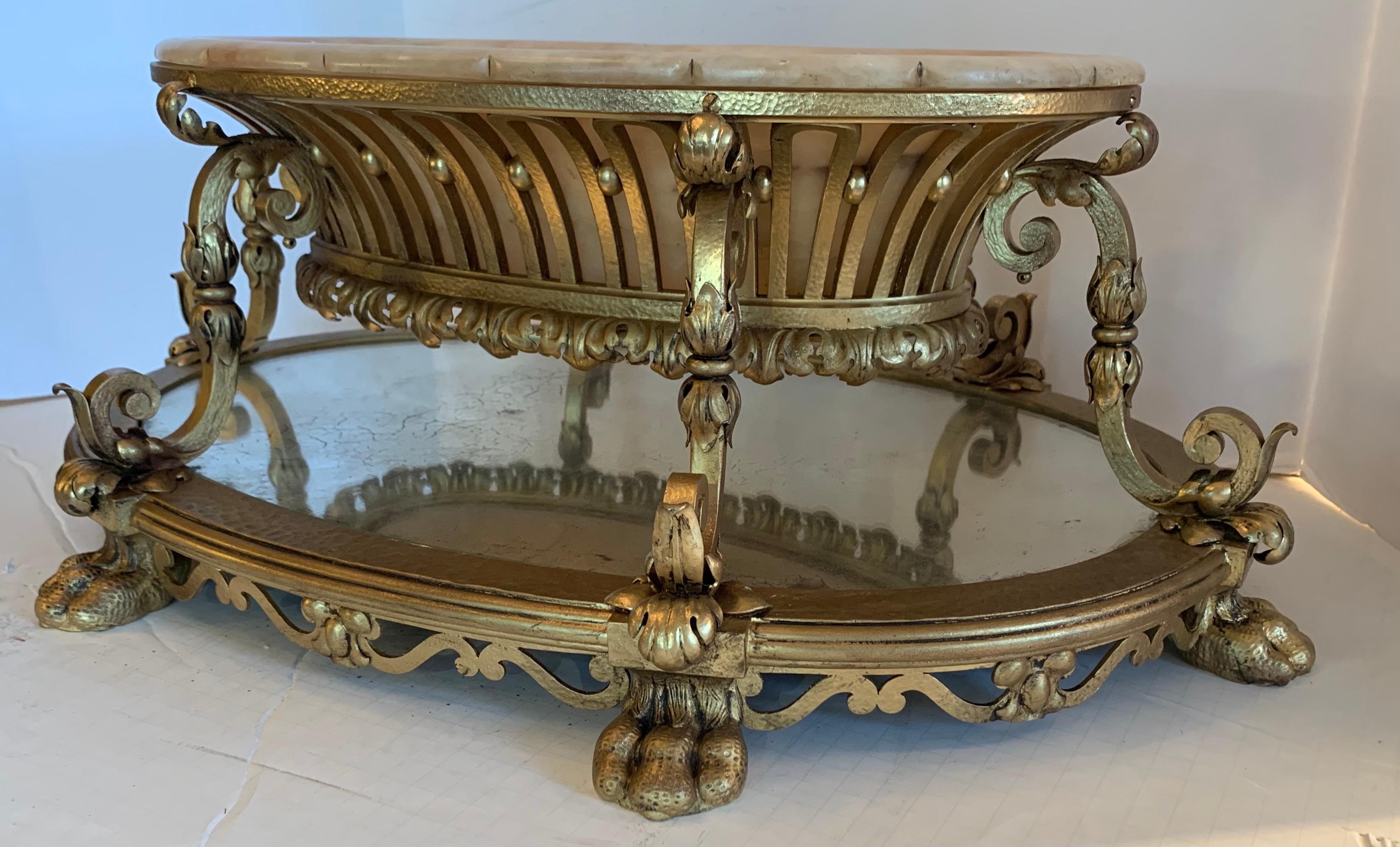 Carved Wonderful Large French Gilt Iron Marble Inset Caldwell Centerpiece Jardinière For Sale