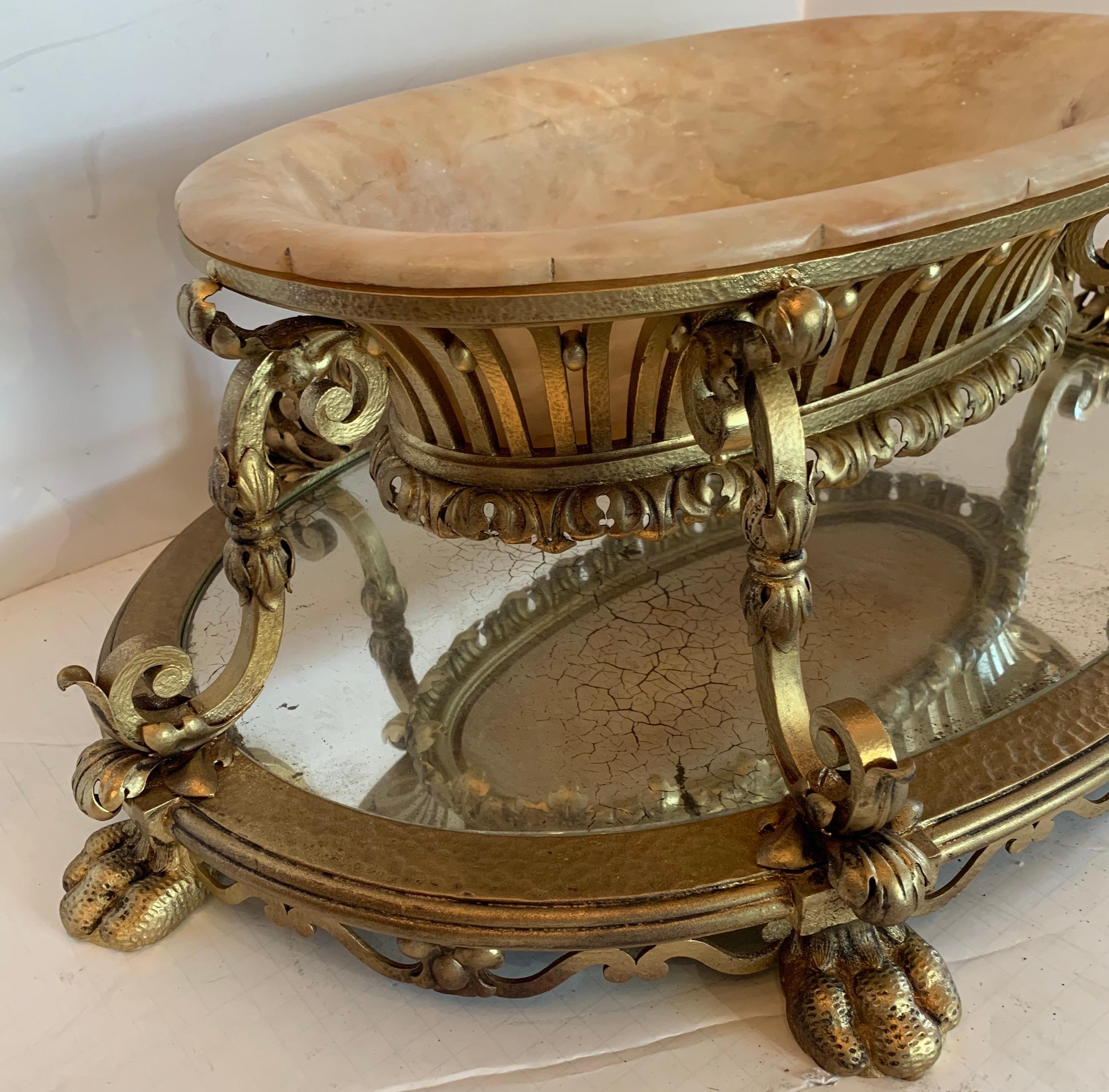 Wonderful Large French Gilt Iron Marble Inset Caldwell Centerpiece Jardinière In Good Condition For Sale In Roslyn, NY