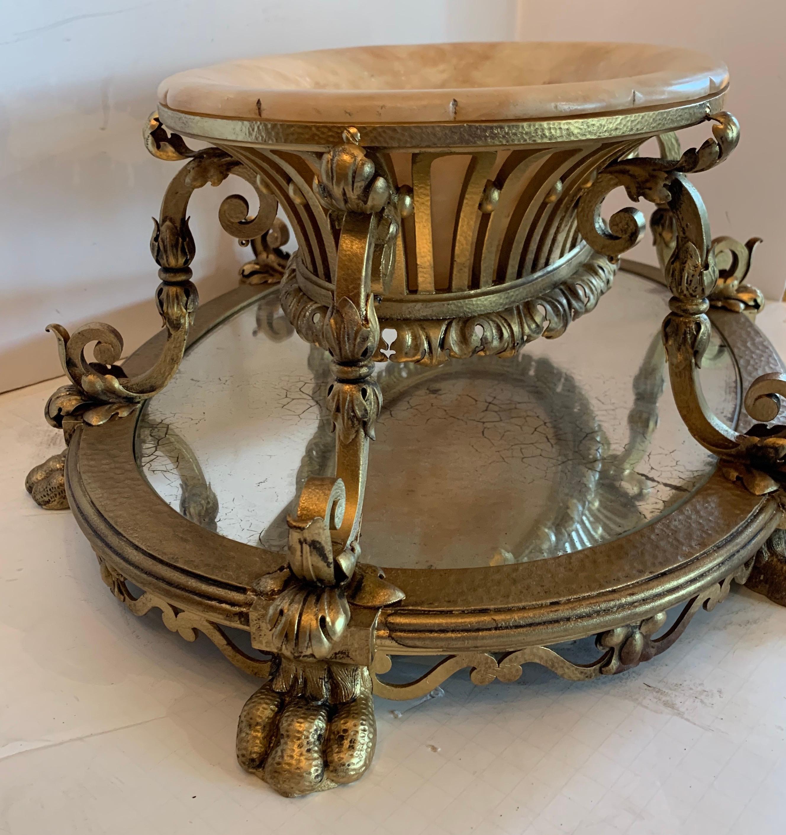 20th Century Wonderful Large French Gilt Iron Marble Inset Caldwell Centerpiece Jardinière For Sale