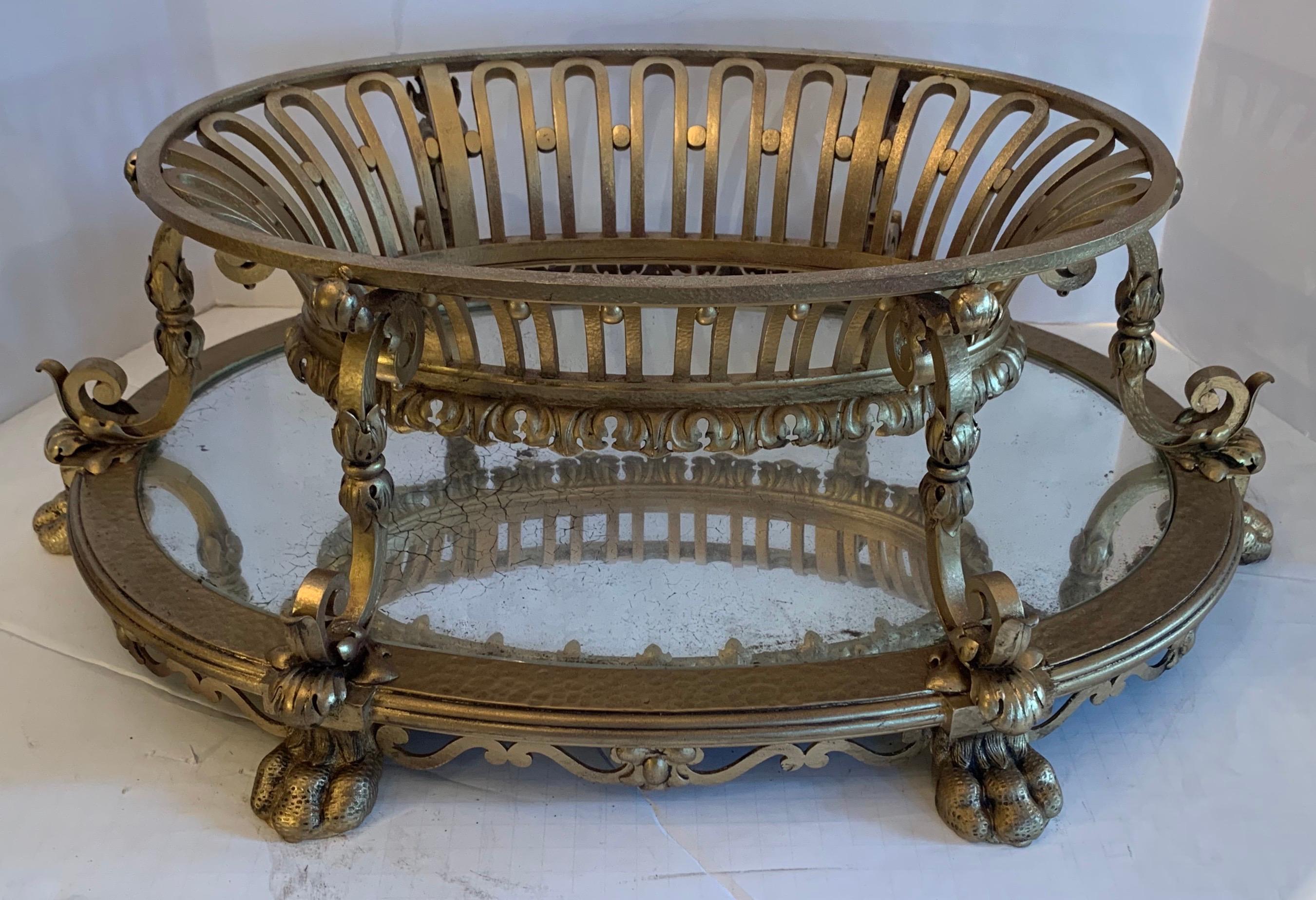 Wonderful Large French Gilt Iron Marble Inset Caldwell Centerpiece Jardinière For Sale 1