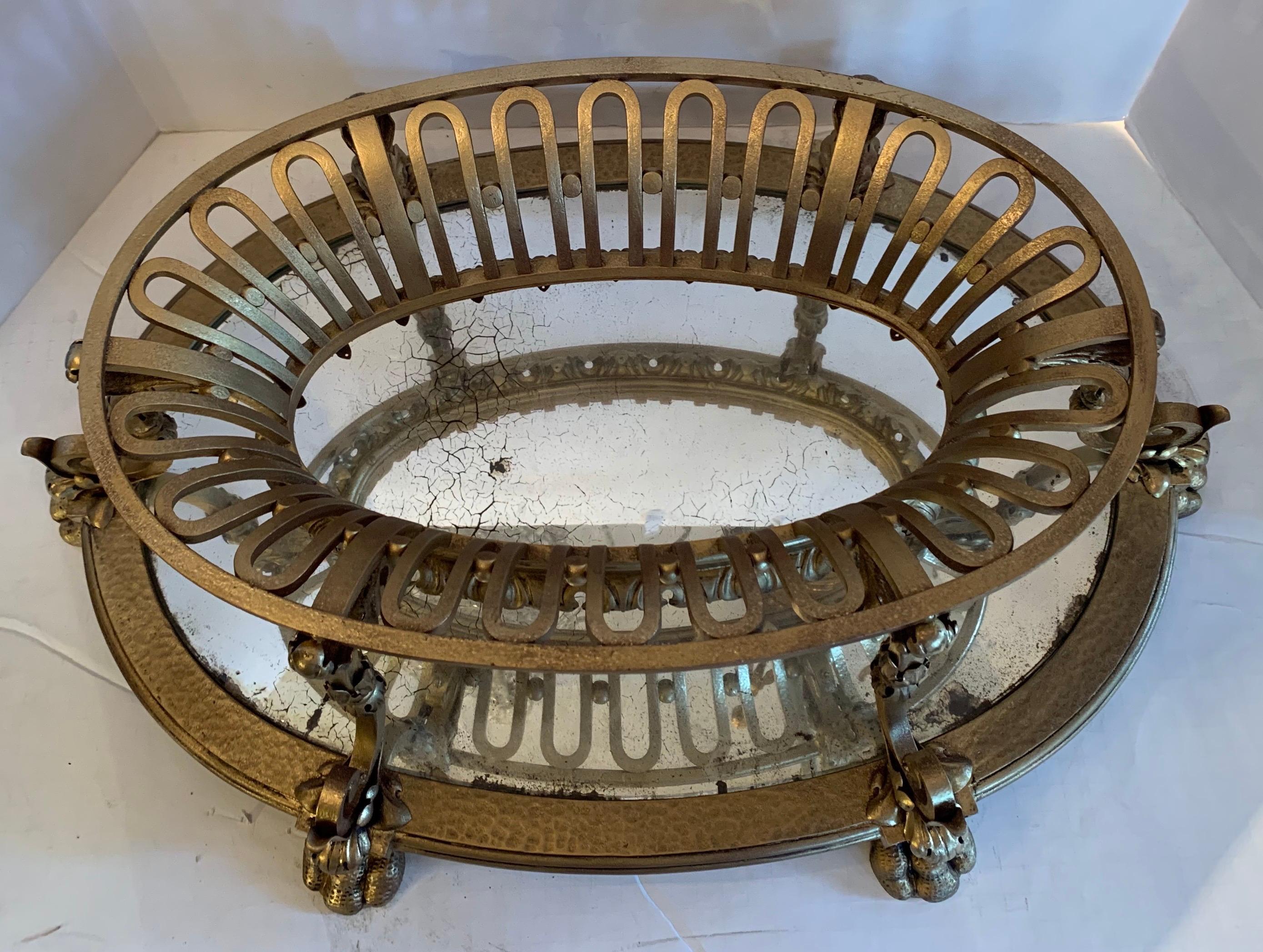 Wonderful Large French Gilt Iron Marble Inset Caldwell Centerpiece Jardinière For Sale 2
