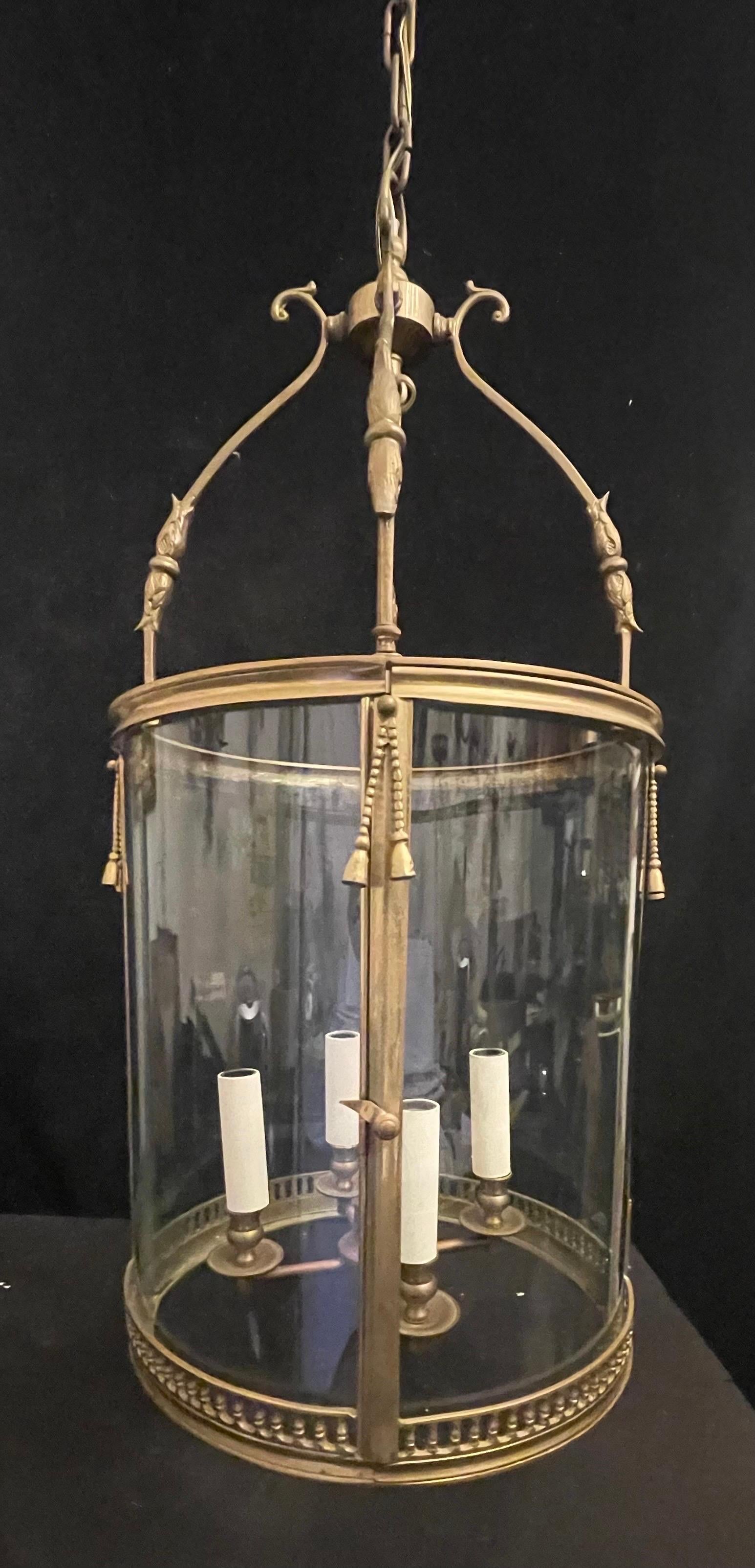 Wonderful Large French Louis XVI Bronze Ribbon Tassel Lantern Fixture Chandelier In Good Condition For Sale In Roslyn, NY