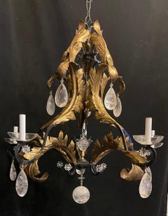 Maravillosa lámpara de araña grande de Maison Baguès, de hierro forjado francés y cristal de roca