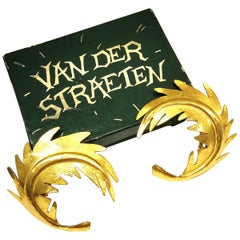 Vintage Wonderful large gilded metal 'leaf' earrings, Herve Van Der Straeten, 1980s.