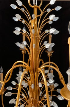 Wonderful Large Gold Gilt Baguès Art Glass Leaf Bouquet Chandelier Light Fixture